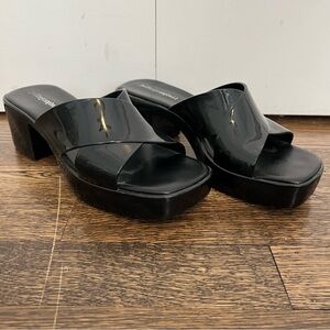Jeffrey Campbell Black plastic crisscross platform Sandals bubblegum PVC